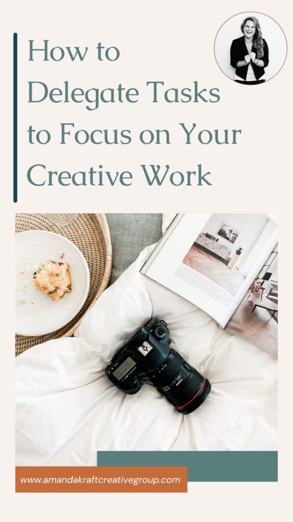 camera on a bed with a book on how to delegate tasks to focus on your creative work