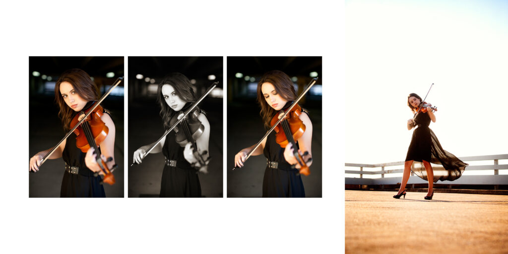 high school senior girl playing violin on top of parking garage in downtown lancaster - amanda kraft photography to demonstrate how to craft the perfect blog post for photographers