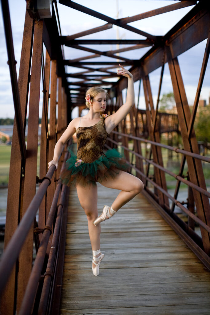 ballerina on a bridge high school senior portrait photographers